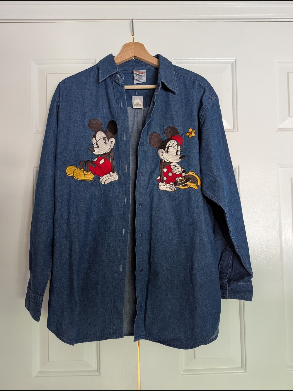 Vintage Disney Embroidered Mickey & Minnie Mouse Blue Denim Shirt Jacket 90s